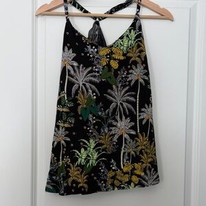 Tropical Print Black Tank Top